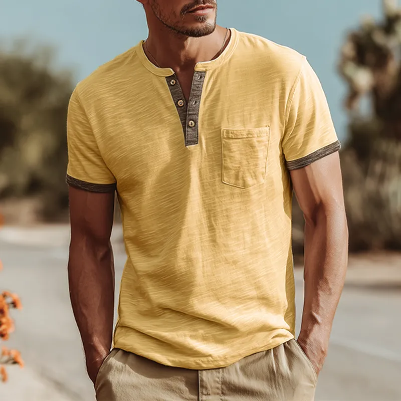 Men's Fashion Casual Bamboo Cotton Stitching Henley Collar Short Sleeve T-Shirt MTA1566G9K sold by Manly product image thumbnail 3