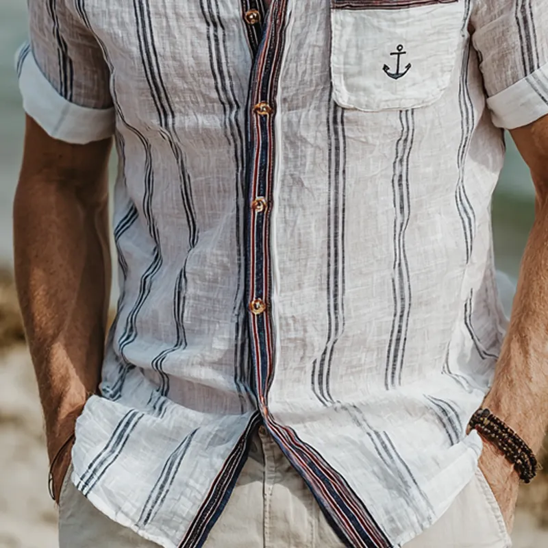 Men's Stripe Print Lapel Short Sleeve Shirt MTA1517G3X sold by Manly product image thumbnail 4