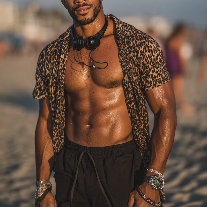 Men's Leopard Print Short Sleeve Shirt MTA1532G4X sold by Manly product image thumbnail 2