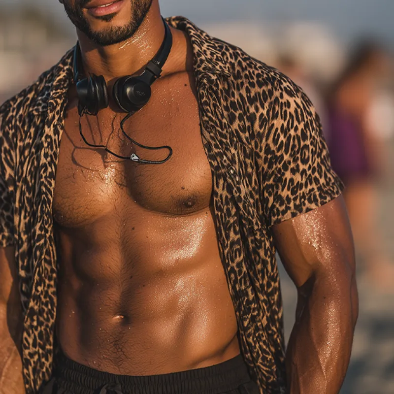 Men's Leopard Print Short Sleeve Shirt MTA1532G4X sold by Manly product image thumbnail 3