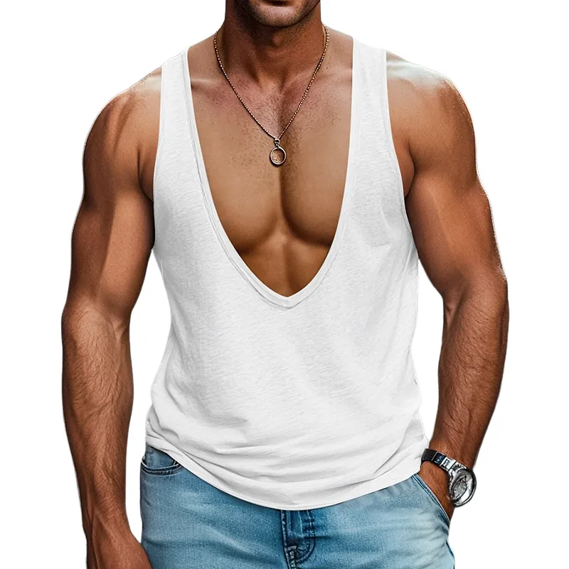Men's Loose Cotton Blended Solid Color Tank Top MTA1437G8X sold by Manly