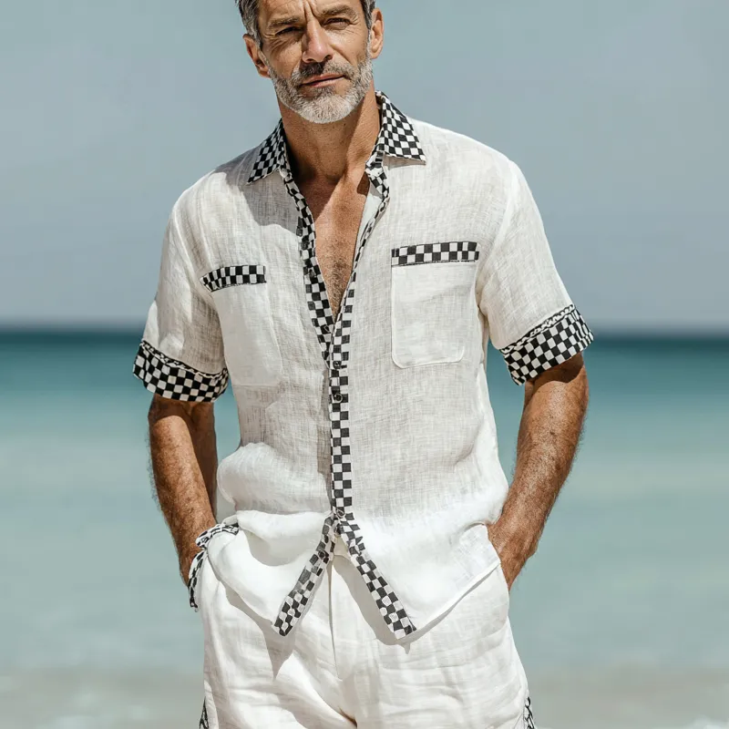 Men's Casual Cotton And Linen Plaid Short-sleeved Shirt MTA1554G0X sold by Manly product image thumbnail 2