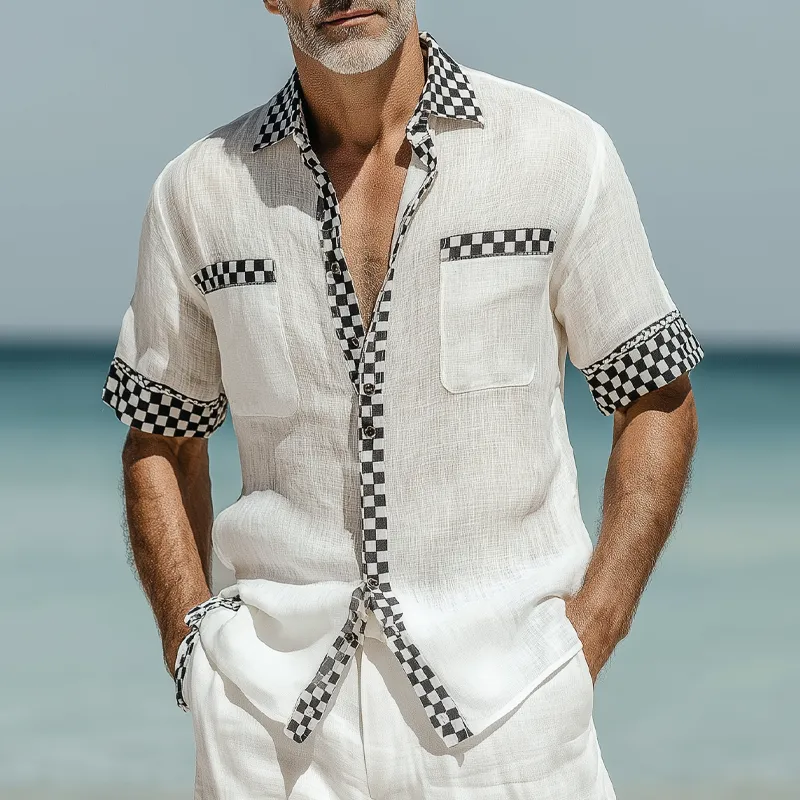 Men's Casual Cotton And Linen Plaid Short-sleeved Shirt MTA1554G0X sold by Manly product image thumbnail 3