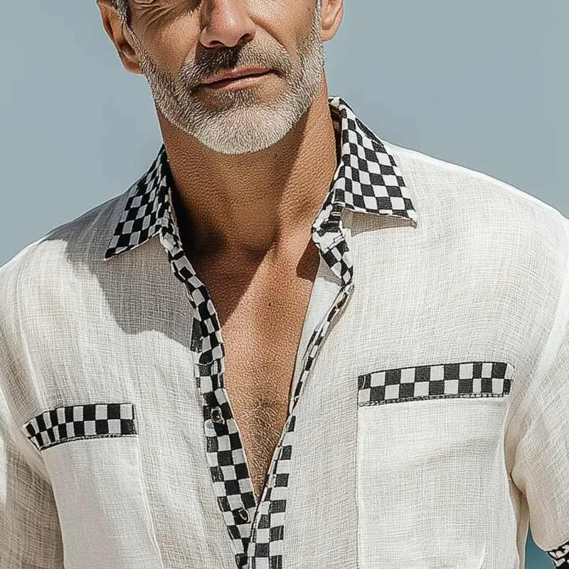 Men's Casual Cotton And Linen Plaid Short-sleeved Shirt MTA1554G0X sold by Manly product image thumbnail 4