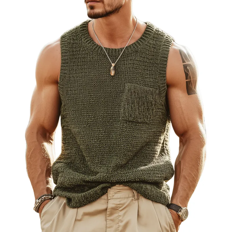 Men's Summer Solid Color Crew Neck Crochet Tank Top MTA0948G3U sold by Manly