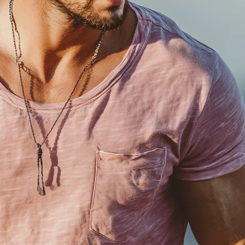 Men's Summer Solid Color Round Neck Slub Fabric Short Sleeve T-Shirt MTA1554G5U sold by Manly product image thumbnail 3