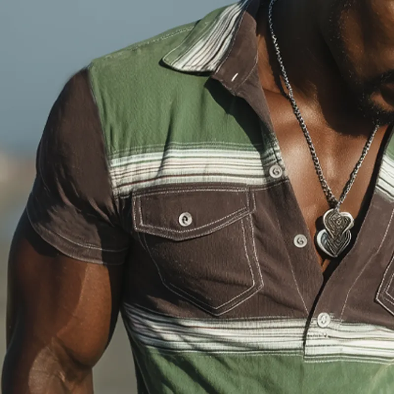 Men's Classic Polo Collar Retro Colorblock Short-sleeved T-shirt MTA1564G6U sold by Manly product image thumbnail 3