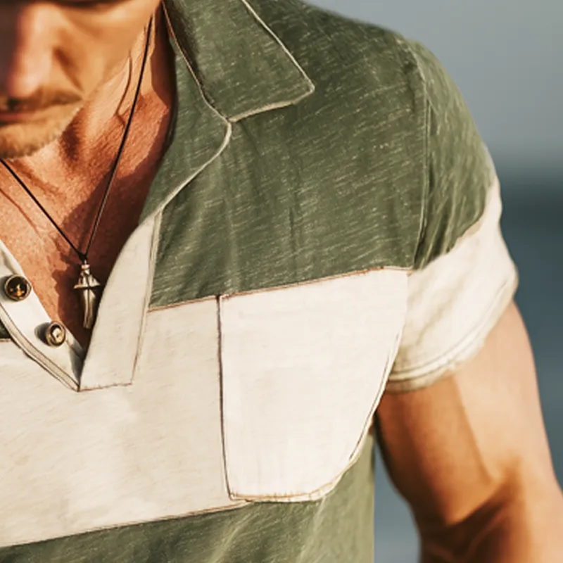 Men's Classic Polo Collar Retro Colorblock Short-sleeved T-shirt MTA1512G7U sold by Manly product image thumbnail 3