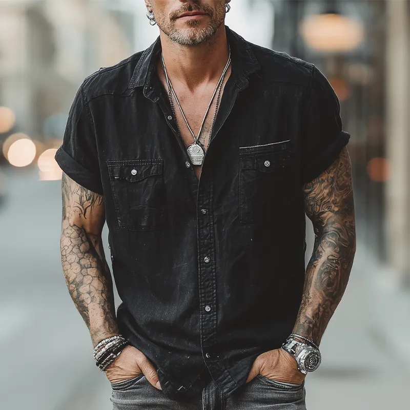 Men's Summer Fashion Washed Denim Short Sleeve Shirt MTA1404G3P sold by Manly product image thumbnail 2