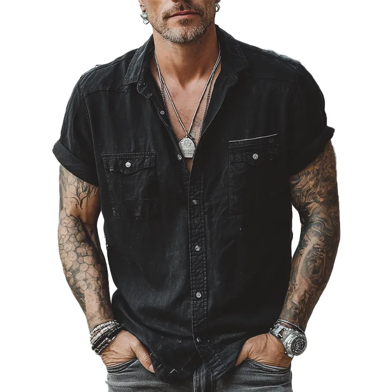 Men's Summer Fashion Washed Denim Short Sleeve Shirt MTA1404G3P sold by Manly