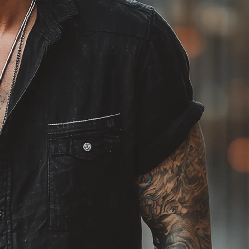 Men's Summer Fashion Washed Denim Short Sleeve Shirt MTA1404G3P sold by Manly product image thumbnail 4