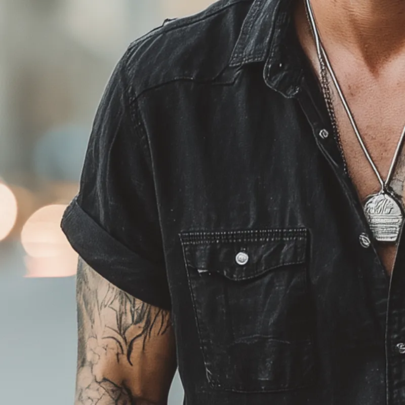 Men's Summer Fashion Washed Denim Short Sleeve Shirt MTA1404G3P sold by Manly product image thumbnail 3