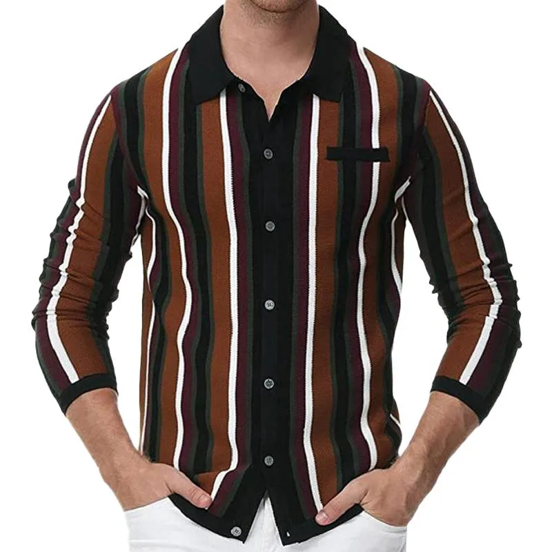 Men's Casual Thin Striped Knitted Long Sleeve Casual Polo Shirt 68778670M sold by Manly