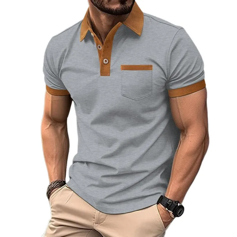 Men's Waffle Color Block Short Sleeve Button-Up T-Shirt 58684753X sold by Manly
