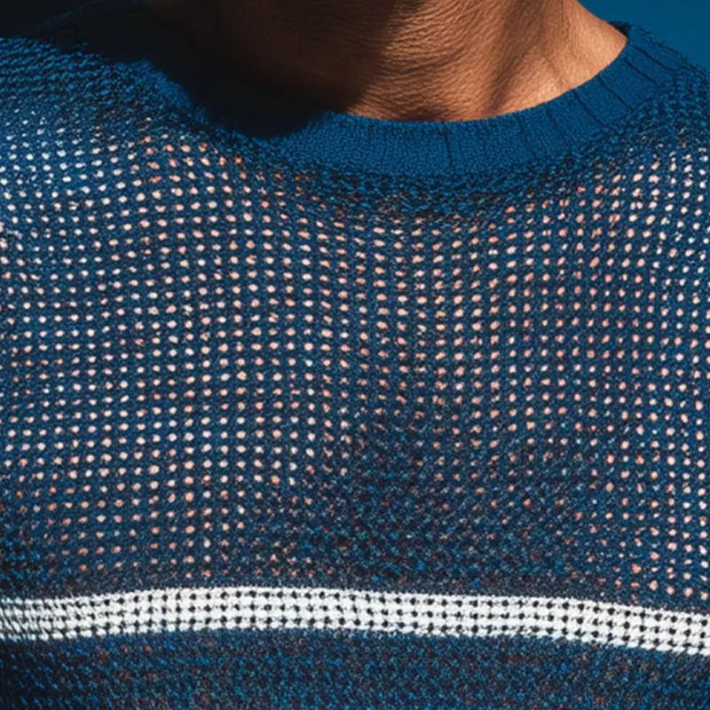 Men's Summer Retro Striped Knitted Hollow Short Sleeve T-Shirt MTA1895G5P sold by Manly product image thumbnail 3