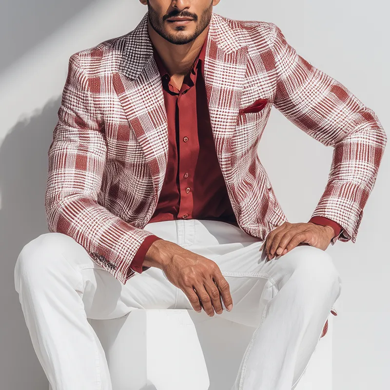 Men's Vintage Check Linen Blend Long Sleeve Blazer MTA1867G7P sold by Manly product image thumbnail 2