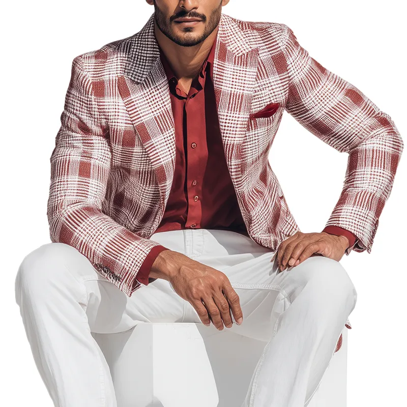 Men's Vintage Check Linen Blend Long Sleeve Blazer MTA1867G7P sold by Manly