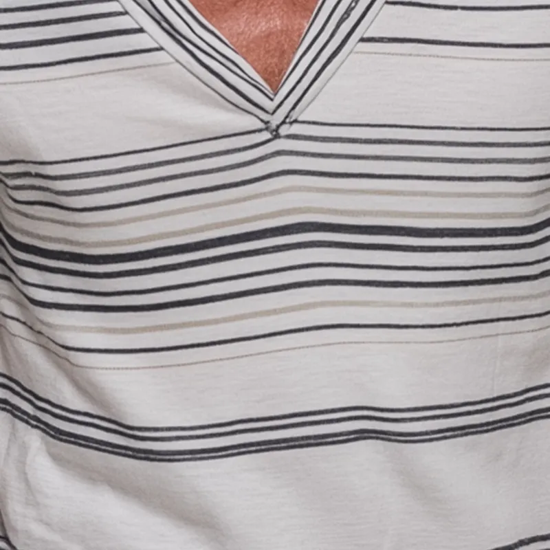 Men's Summer Striped Print Cotton Blended V-Neck Short Sleeve T-Shirt MTA1899G1P sold by Manly product image thumbnail 3