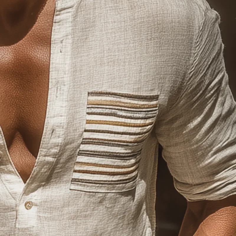 Men's Summer Slub Linen V Neck Long Sleeve T-Shirt MTA1818G4P sold by Manly product image thumbnail 3