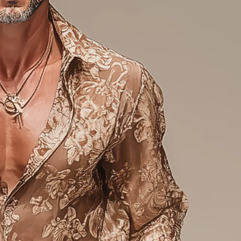 Men's Vintage Printed Chiffon Long Sleeve Shirt MTA1858G0P sold by Manly product image thumbnail 4