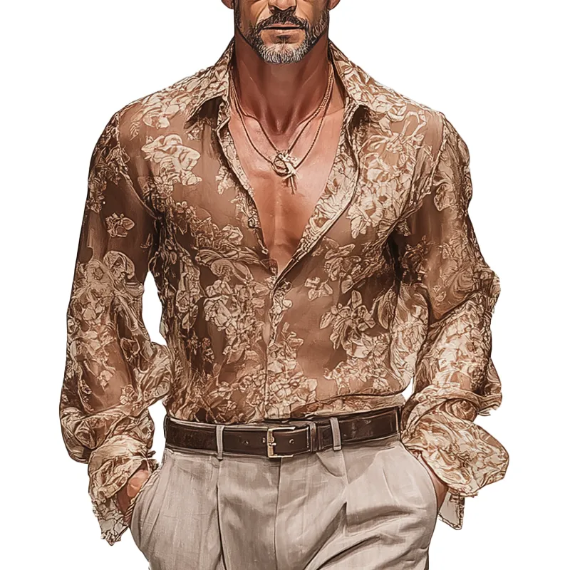 Men's Vintage Printed Chiffon Long Sleeve Shirt MTA1858G0P sold by Manly