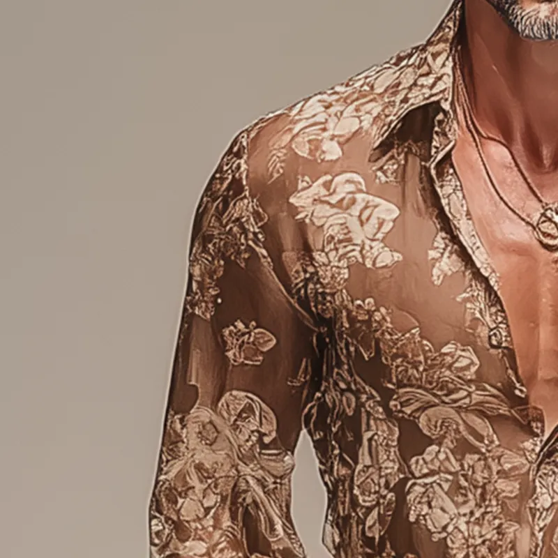 Men's Vintage Printed Chiffon Long Sleeve Shirt MTA1858G0P sold by Manly product image thumbnail 3