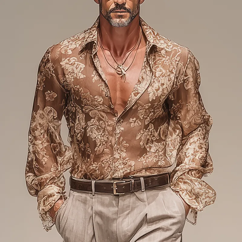 Men's Vintage Printed Chiffon Long Sleeve Shirt MTA1858G0P sold by Manly product image thumbnail 2