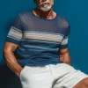 Men's Summer Retro Striped Knitted Hollow Short Sleeve T-Shirt MTA1864G9P sold by Manly