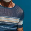 Men's Summer Retro Striped Knitted Hollow Short Sleeve T-Shirt MTA1864G9P sold by Manly