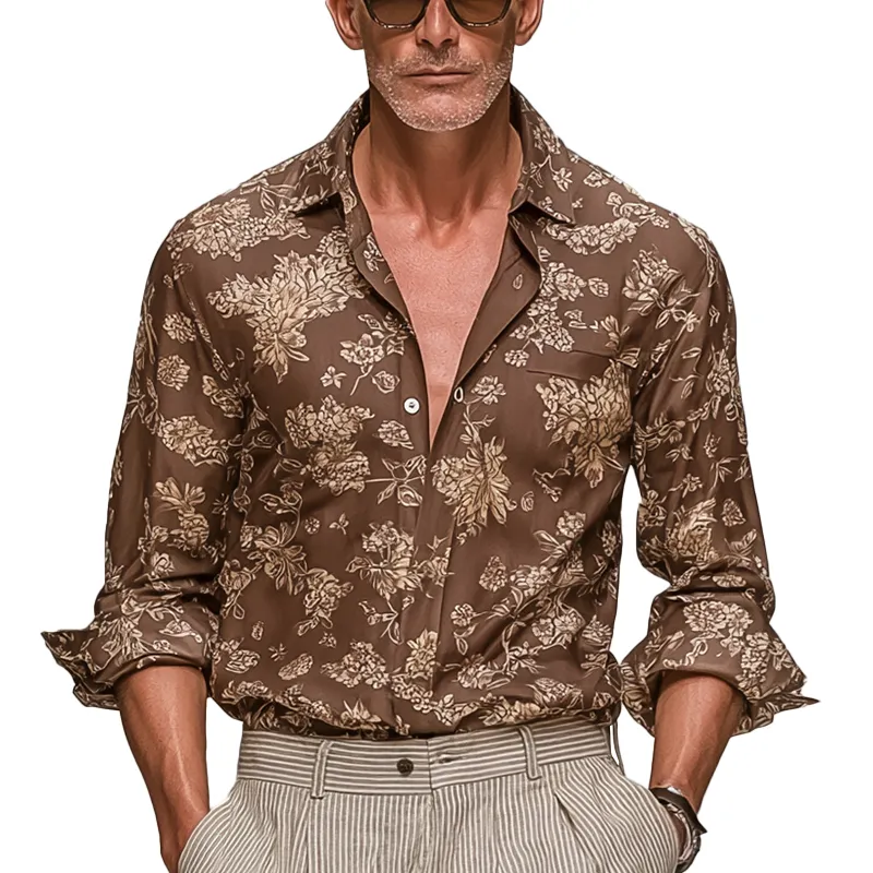 Men's Vintage Print Linen Blend Long Sleeve Shirt MTA1868G4P sold by Manly