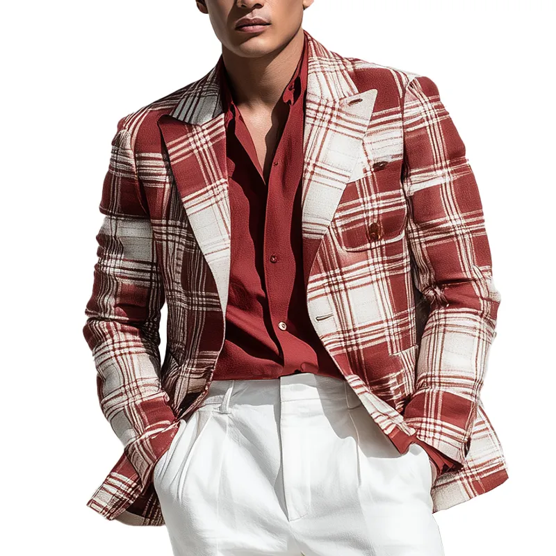 Men's Vintage Check Linen Blend Long Sleeve Blazer MTA1878G9P sold by Manly