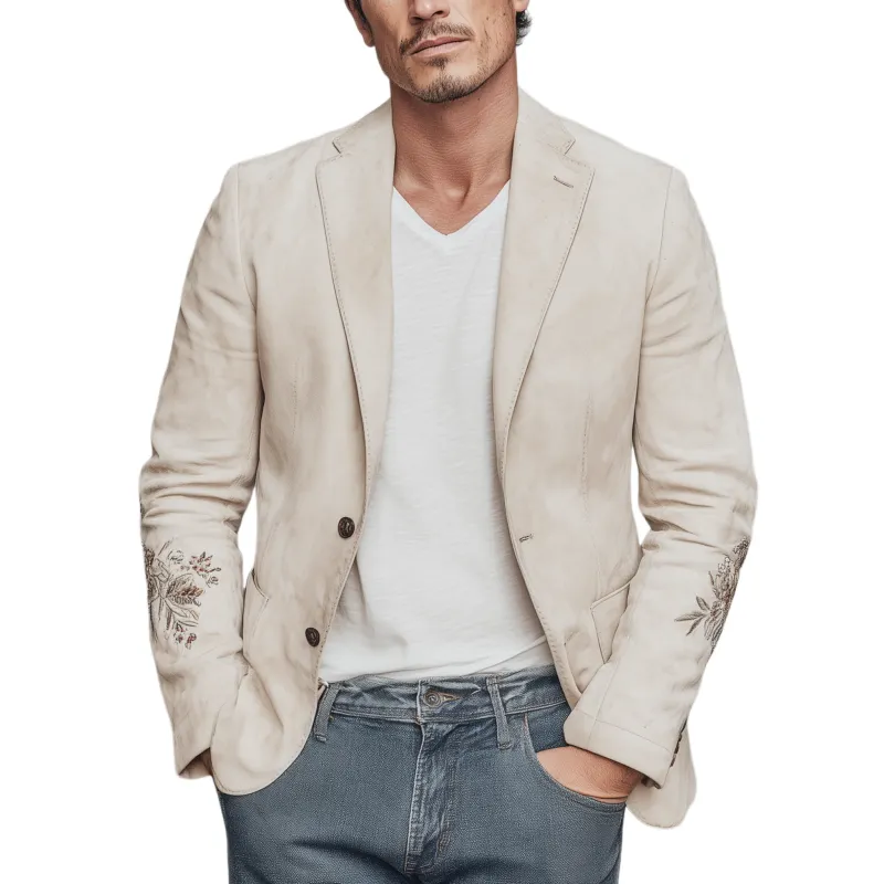 Men's Fashion Casual Solid Color Thin Suede Cuff Embroidery Single Breasted Blazer MTA1848G4K sold by Manly