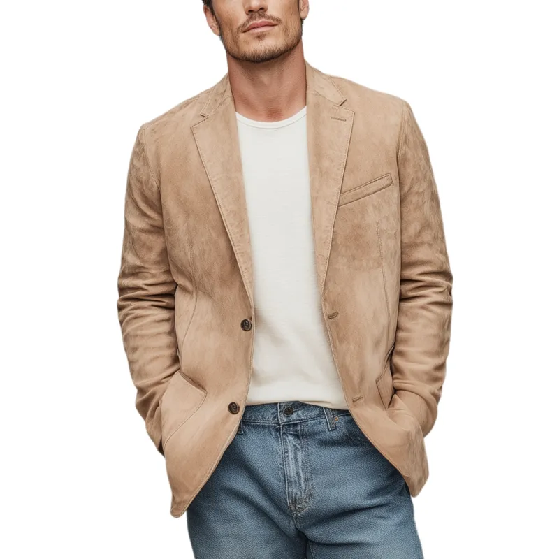 Men's Spring Fashion Casual Solid Color Thin Suede Single Breasted Blazer MTA1856G3K sold by Manly