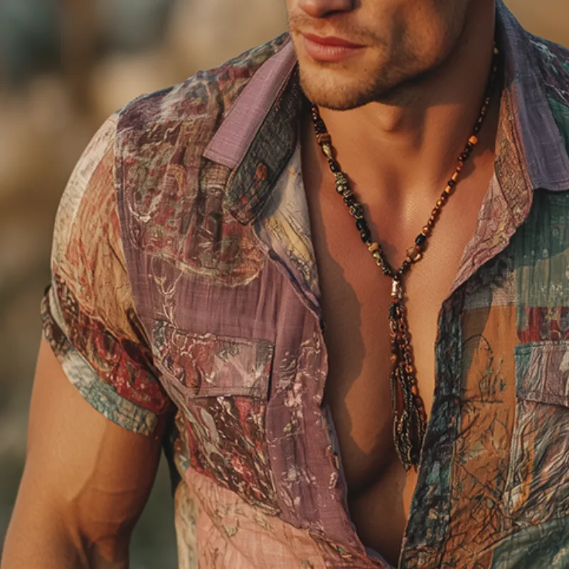 Men's Retro Casual Gradient Print Lapel Short Sleeve Shirt MTA1810G1TO sold by Manly product image thumbnail 3