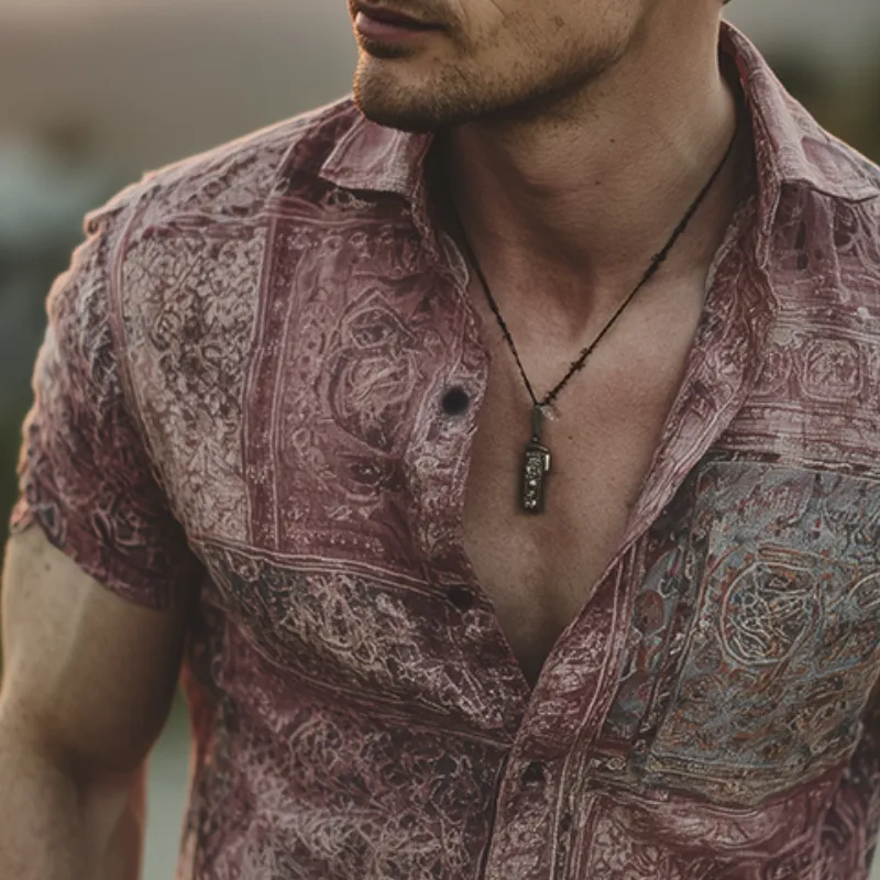 Men's Retro Casual Gradient Print Lapel Short Sleeve Shirt MTA1861G0TO sold by Manly product image thumbnail 3