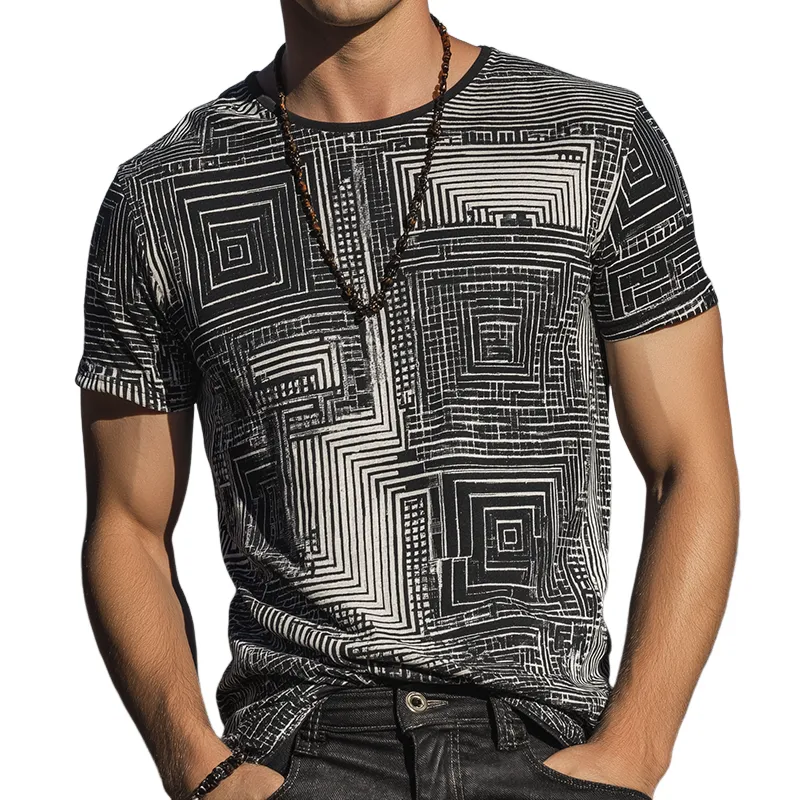 Men's Retro Casual Shabby Mosaic Printed Round Neck Short Sleeve T-Shirt MTA1830G4TO sold by Manly