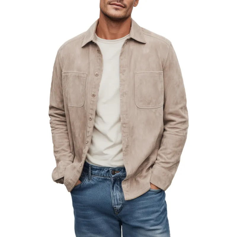 Men's Classic Casual Thin Suede Solid Color Multi-Pocket Long Sleeve Shirt MTA1802G4K sold by Manly
