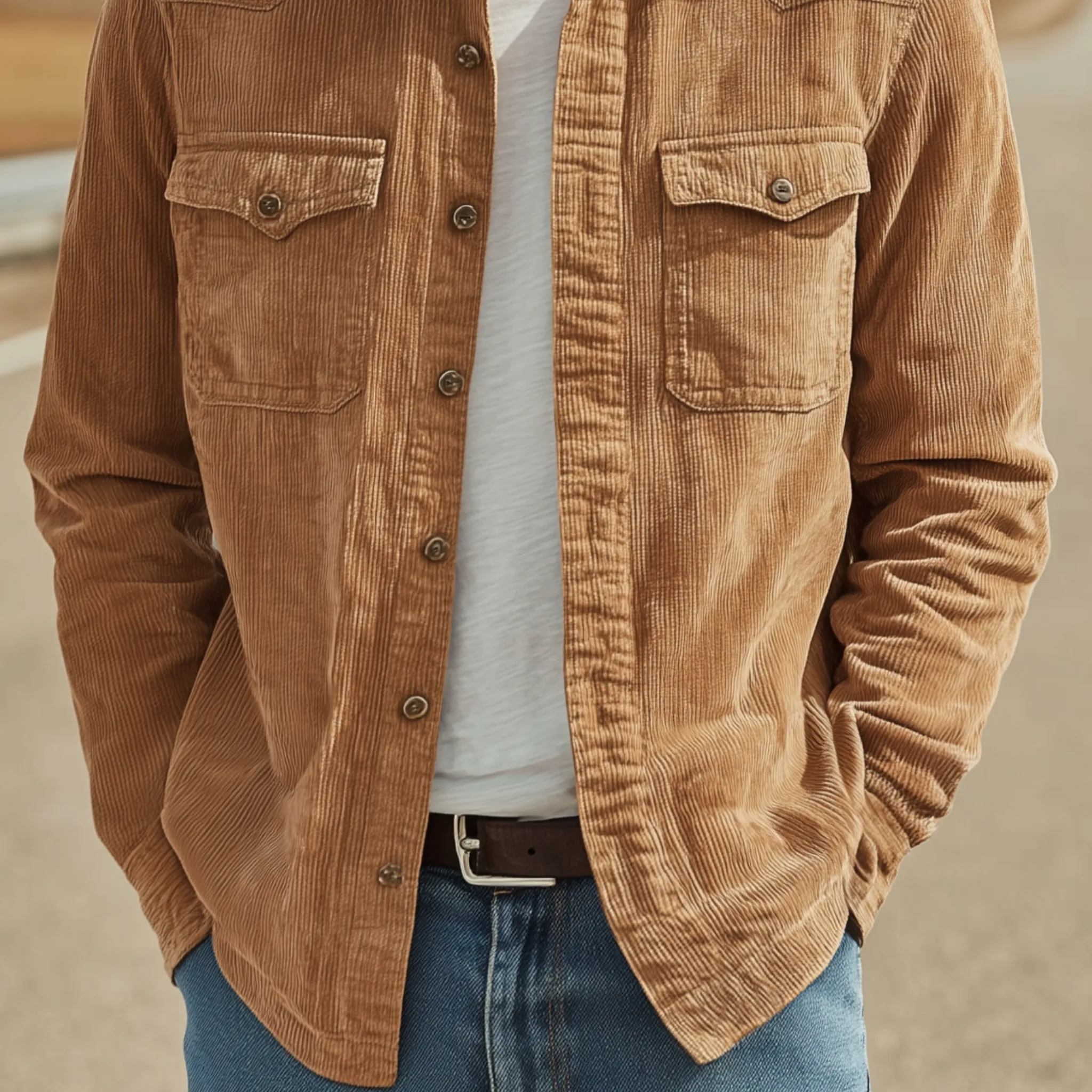 Men's Classic Casual Thin Corduroy Solid Color Multi-Pocket Long Sleeve Shirt MTA1882G9K sold by Manly product image thumbnail 5