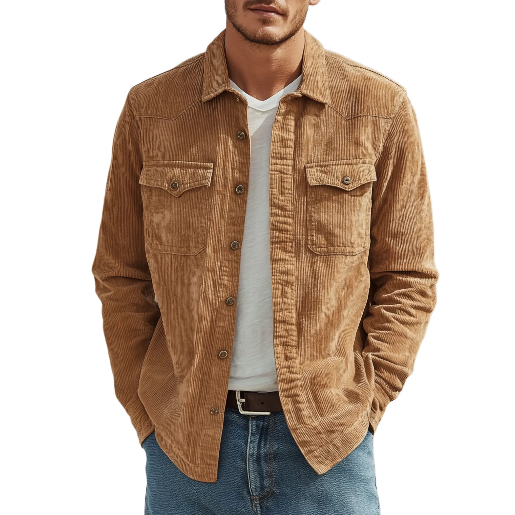 Men's Classic Casual Thin Corduroy Solid Color Multi-Pocket Long Sleeve Shirt MTA1882G9K sold by Manly