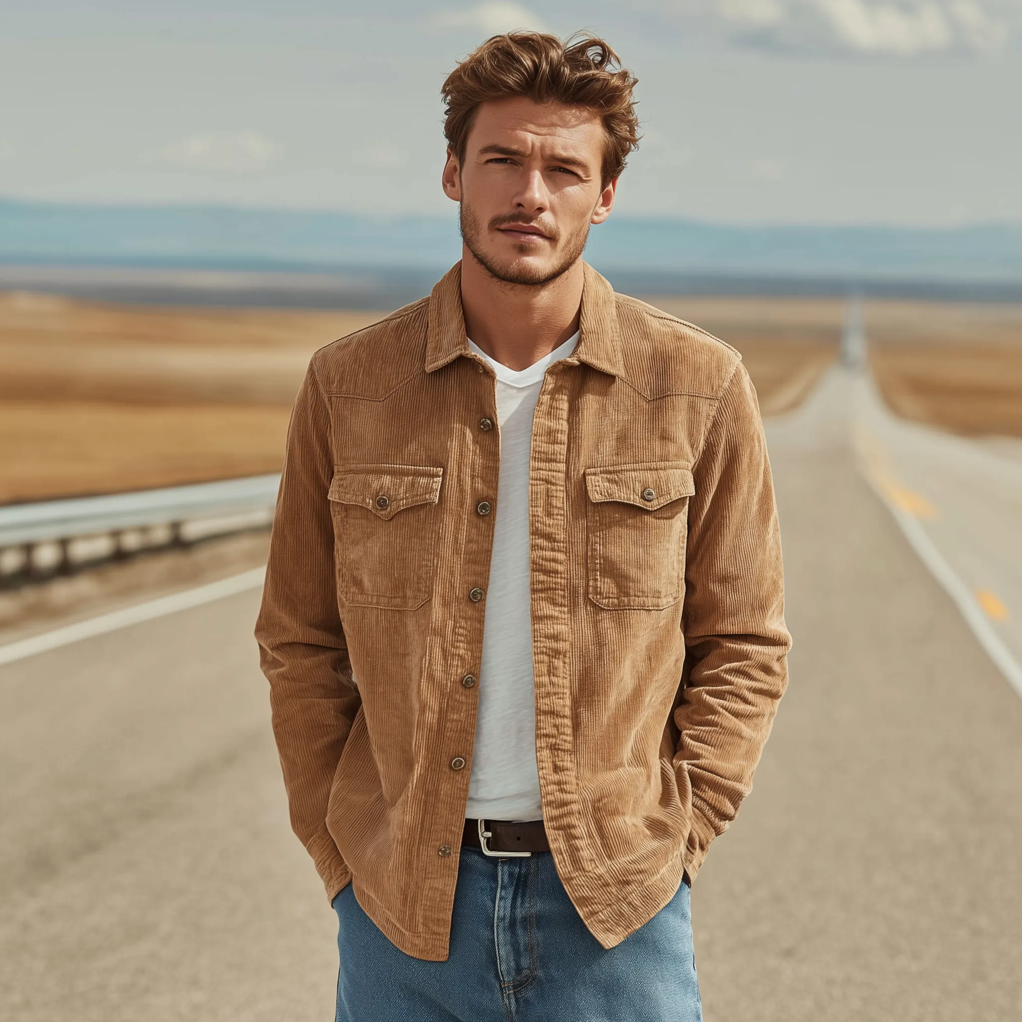 Men's Classic Casual Thin Corduroy Solid Color Multi-Pocket Long Sleeve Shirt MTA1882G9K sold by Manly product image thumbnail 3