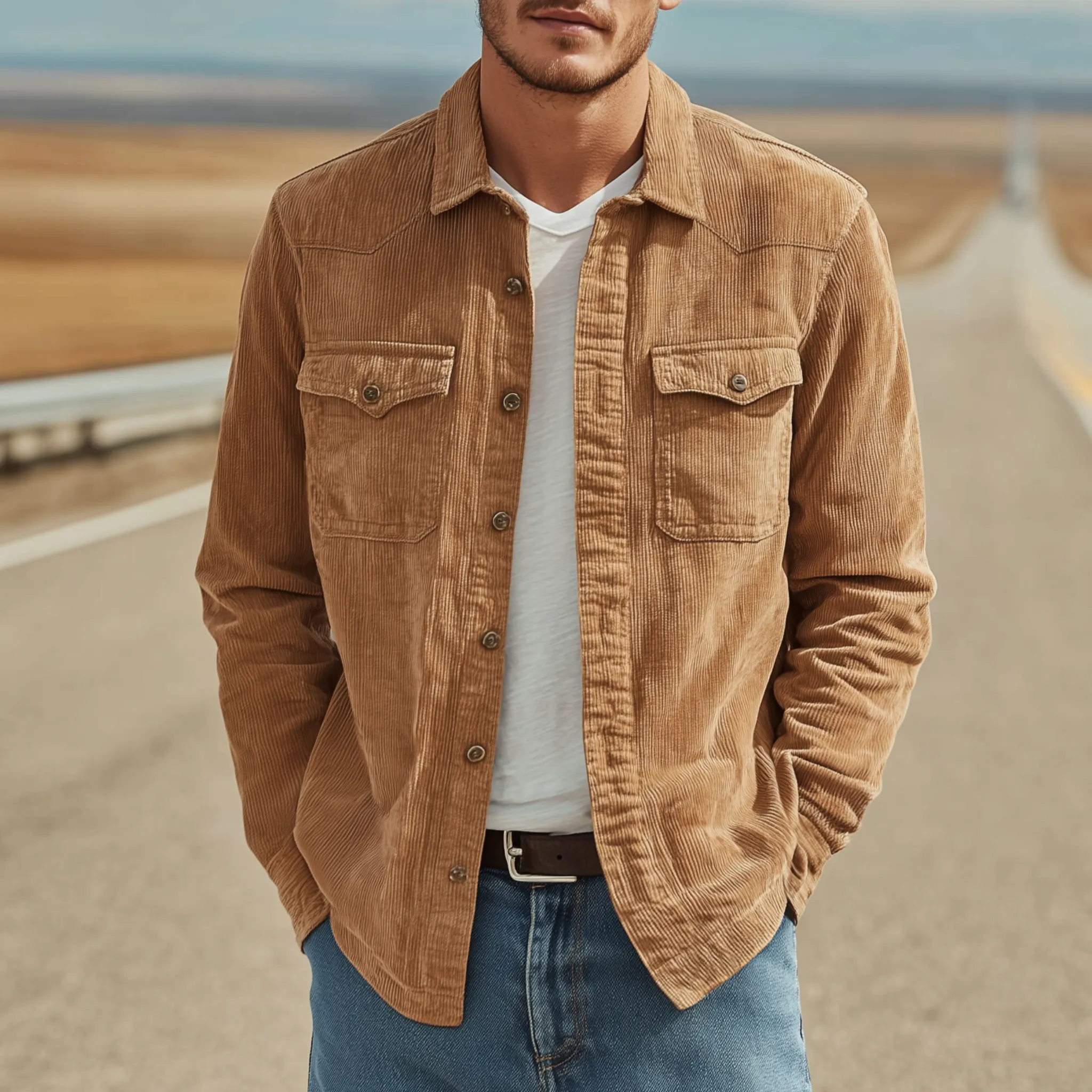 Men's Classic Casual Thin Corduroy Solid Color Multi-Pocket Long Sleeve Shirt MTA1882G9K sold by Manly product image thumbnail 2