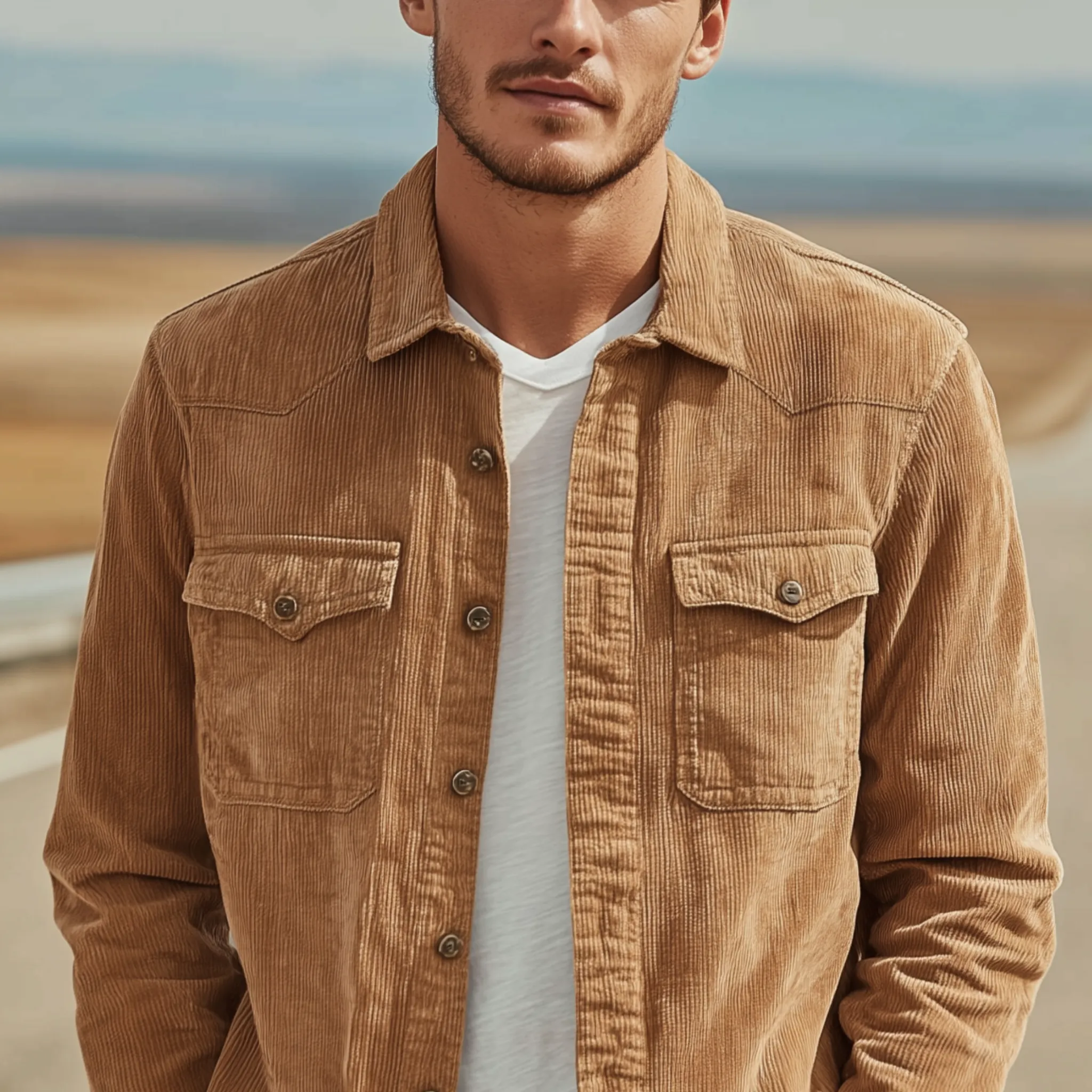 Men's Classic Casual Thin Corduroy Solid Color Multi-Pocket Long Sleeve Shirt MTA1882G9K sold by Manly product image thumbnail 4