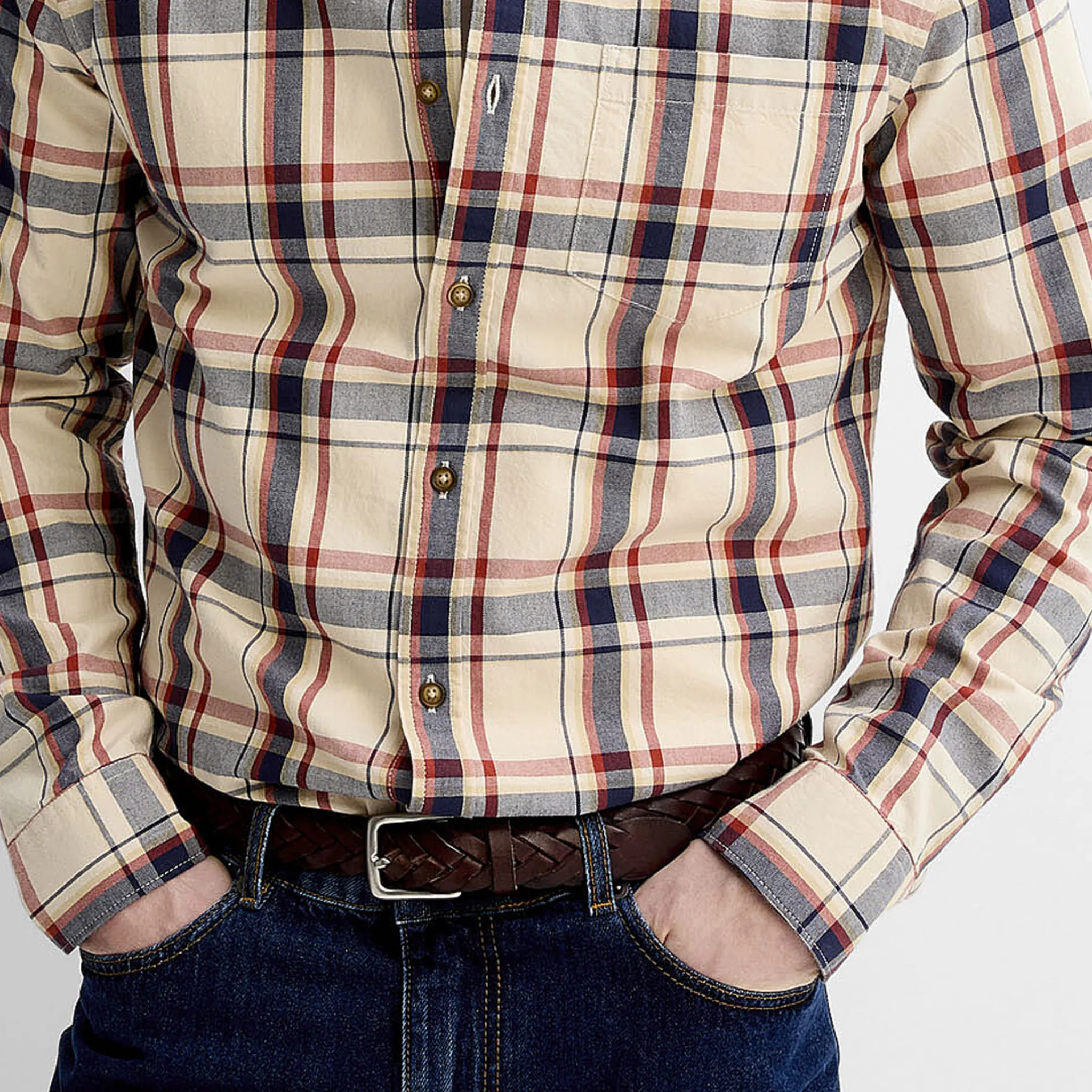 Men's Classic Casual Cotton Blend Check Lapel Long Sleeve Shirt MTA1800G2K sold by Manly product image thumbnail 5