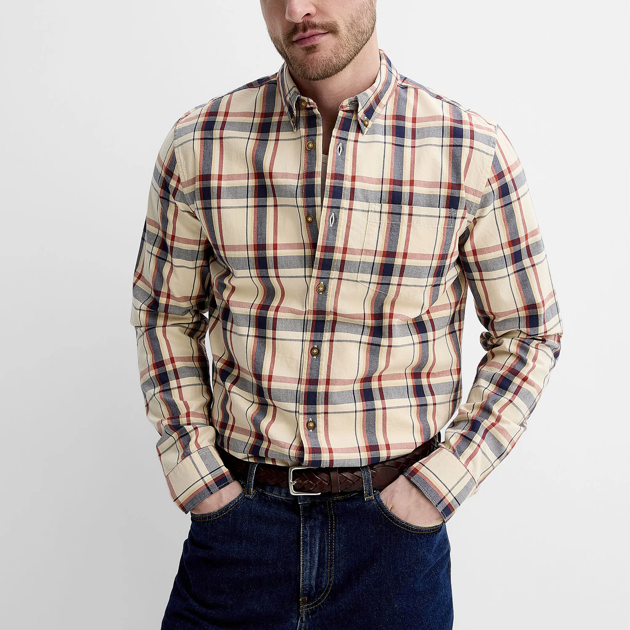 Men's Classic Casual Cotton Blend Check Lapel Long Sleeve Shirt MTA1800G2K sold by Manly product image thumbnail 2