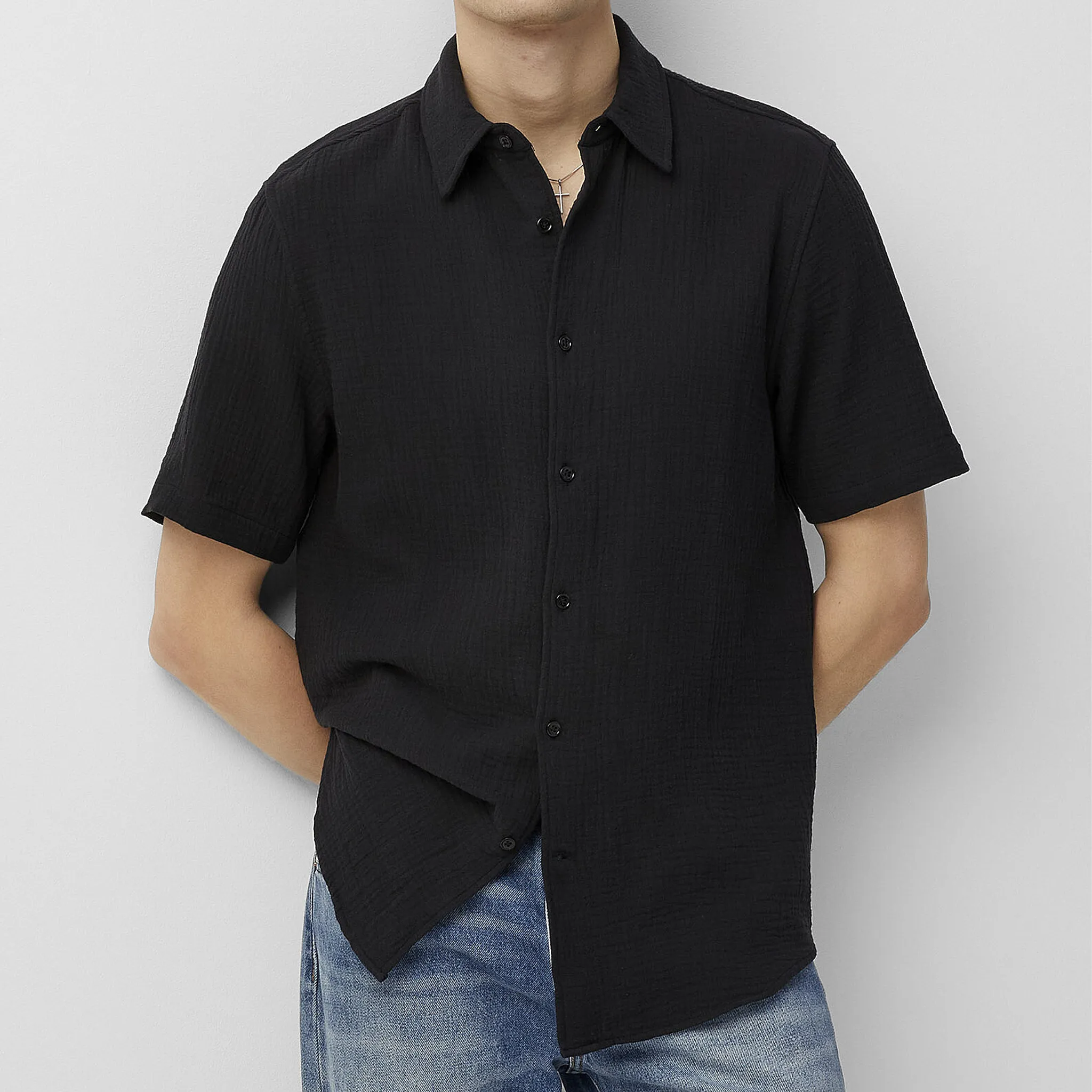 Men's Spring And Summer Casual Pleated Cotton Blended Short Sleeve Shirt MTA1846G9K sold by Manly product image thumbnail 4