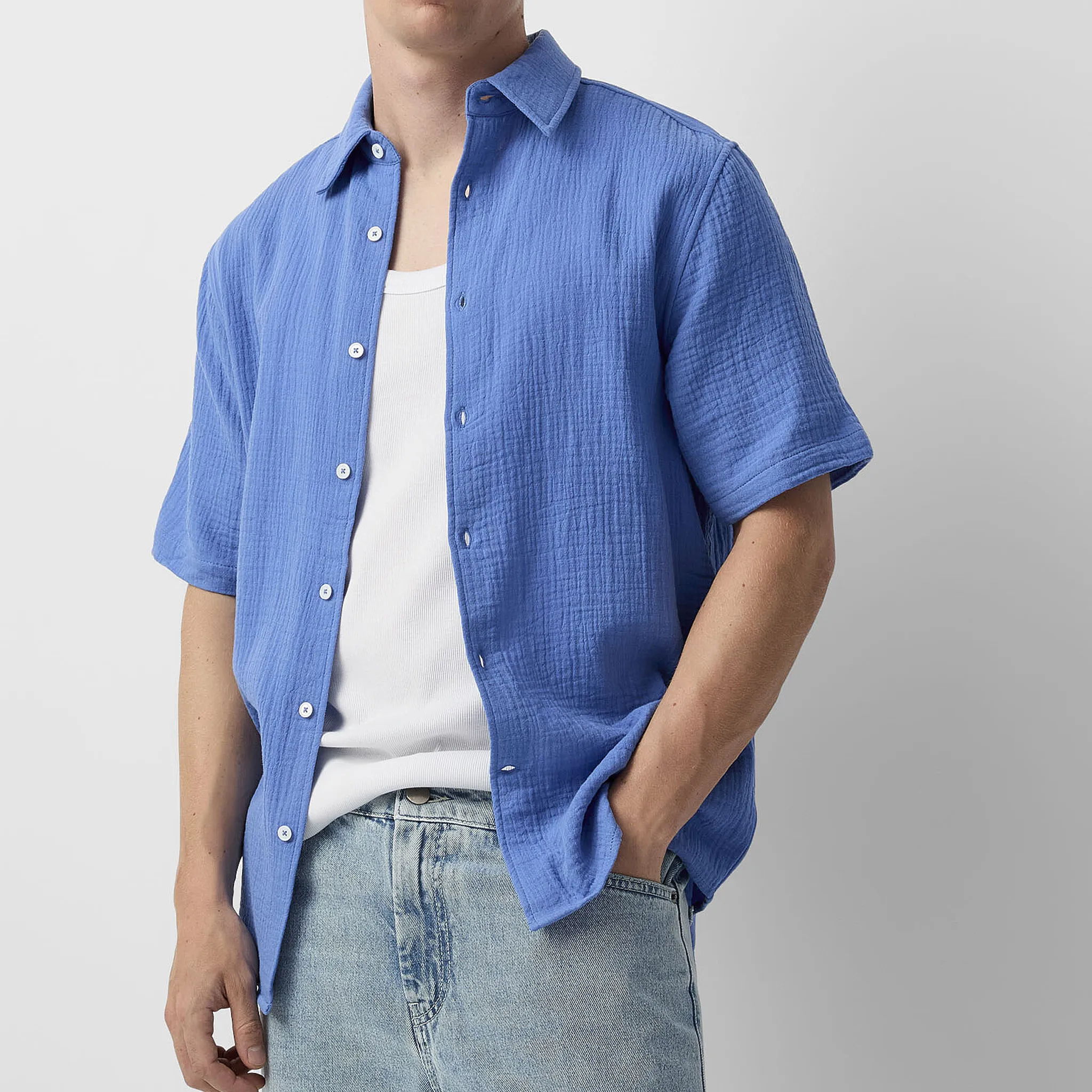 Men's Spring And Summer Casual Pleated Cotton Blended Short Sleeve Shirt MTA1846G9K sold by Manly product image thumbnail 2