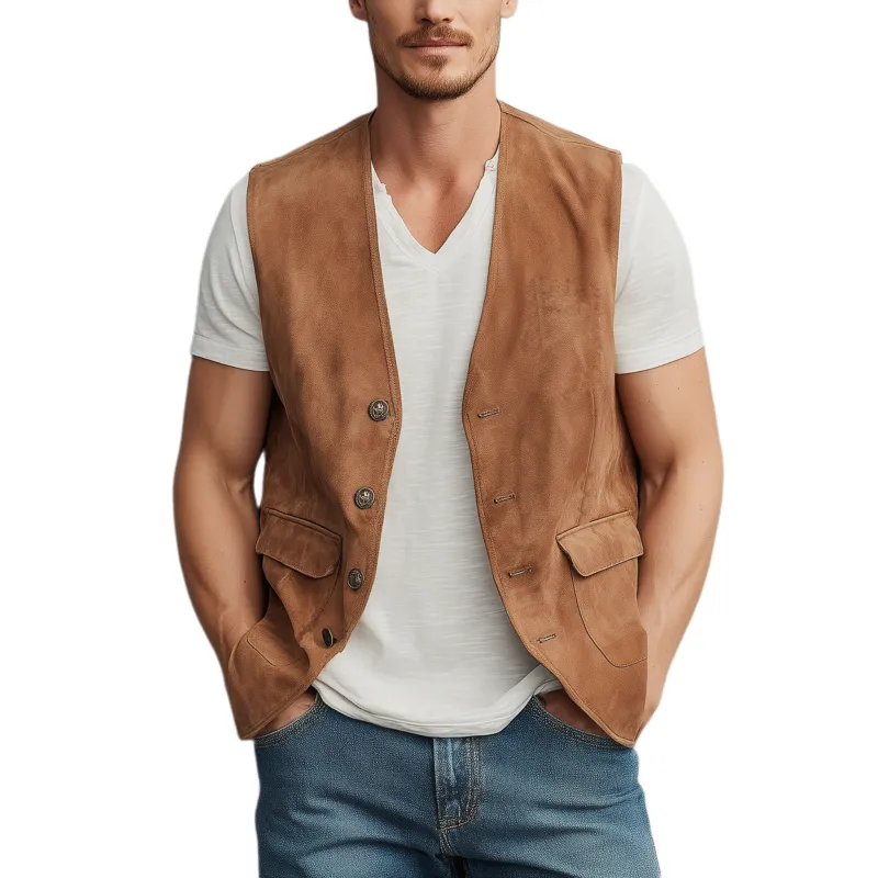 Men's Spring And Summer Casual Thin Suede Metal Button Vest MTA1891G8K sold by Manly