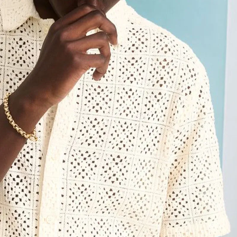 Men's Casual Loose Hole Knit Short-sleeved Shirt MTA1818G4U sold by Manly product image thumbnail 3