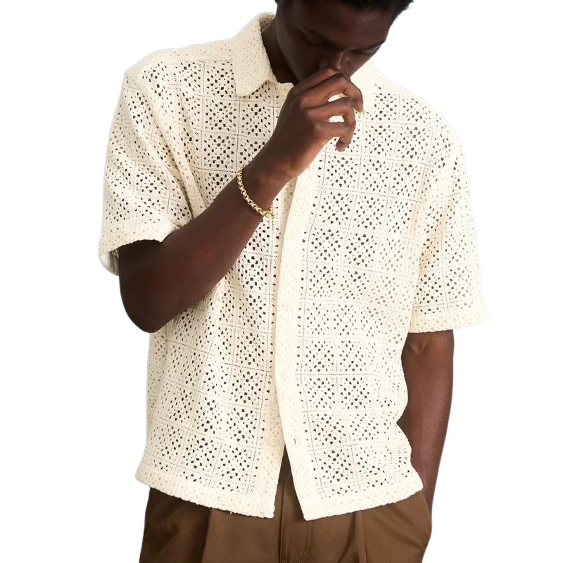 Men's Casual Loose Hole Knit Short-sleeved Shirt MTA1818G4U sold by Manly