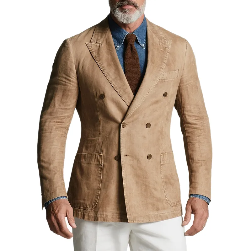 Men's Retro Casual Washed Double Breasted Blazer MTA1644G4TO sold by Manly